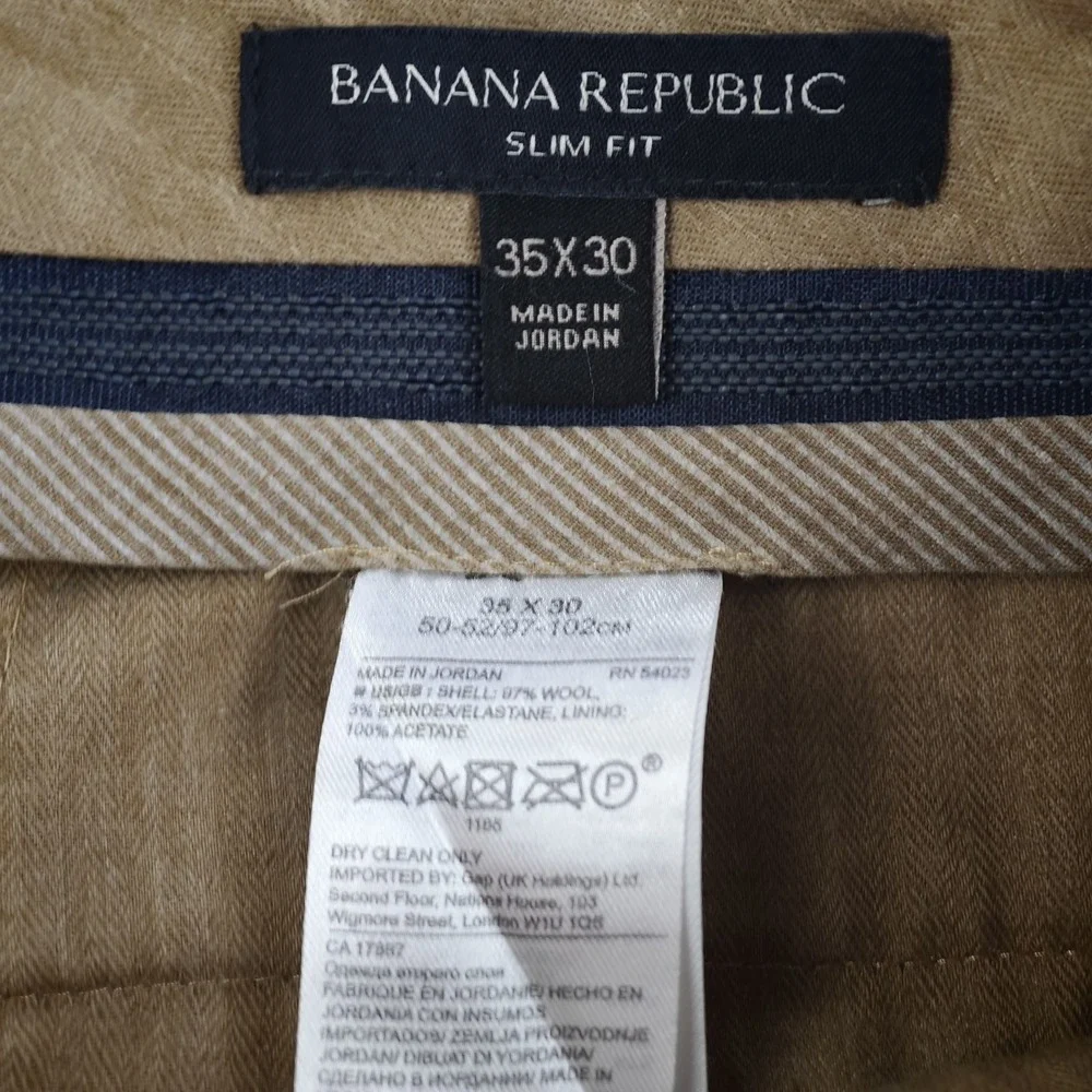 Banana Republic Pants Mens 35x30 Slim Fit Brown Flat Front Wool Stretch